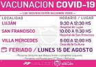 VACUNACIÓN: ESTE LUNES HABRÁ OPERATIVOS EN LUJÁN, SAN FRANCISCO Y V. MERCEDES