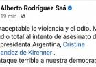 COMUNICADO DE ALBERTO SOBRE EL ATENTADO A LA VICEPRESIDENTA DE LA NACIÓN