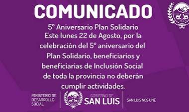 INCLUSIÓN SOCIAL NO TENDRÁ ACTIVIDADES ESTE LUNES POR SU 5º ANIVERSARIO