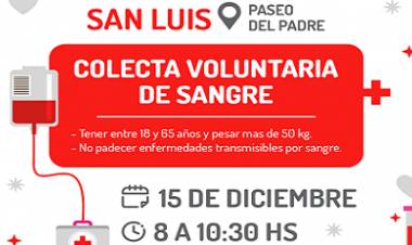 ESTE JUEVES 15 HABRÁ UNA COLECTA VOLUNTARIA DE SANGRE EN LA CIUDAD CAPITAL