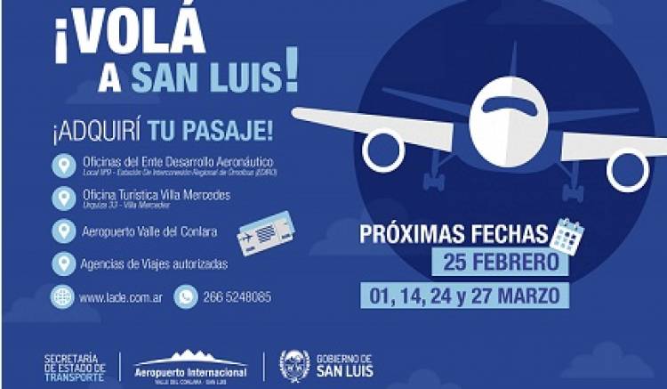 CON EL AGREGADO DE UNA NUEVA FECHA, SIGUE LA VENTA DE PASAJES PARA LOS VUELOS ENTRE AEROPARQUE Y EL VALLE DEL CONLARA