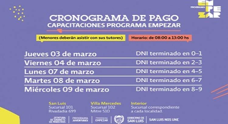 EL 3 DE MARZO COMIENZA EL PAGO A LOS BENEFICIARIOS DEL PROGRAMA EMPEZAR