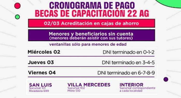 EL MIÉRCOLES SE HARÁ EFECTIVO EL PAGO A LOS BENEFICIARIOS DE LA BECA 22 AG