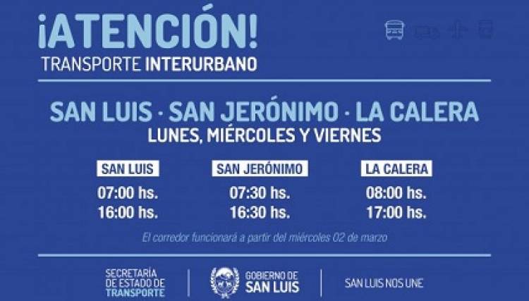 TRANSPORTE RESTABLECERÁ EL CORREDOR ENTRE SAN LUIS, SAN JERÓNIMO Y LA CALERA