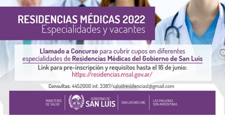 CONCURSO DE RESIDENCIAS MÉDICAS: SAN LUIS TIENE 100 CARGOS DISPONIBLES