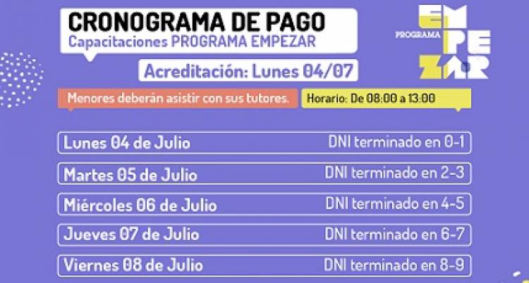 EL LUNES 4 DE JULIO INICIA EL PAGO A BENEFICIARIOS DEL PROGRAMA EMPEZAR